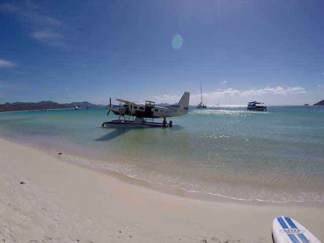 seaplane landing at the beach 