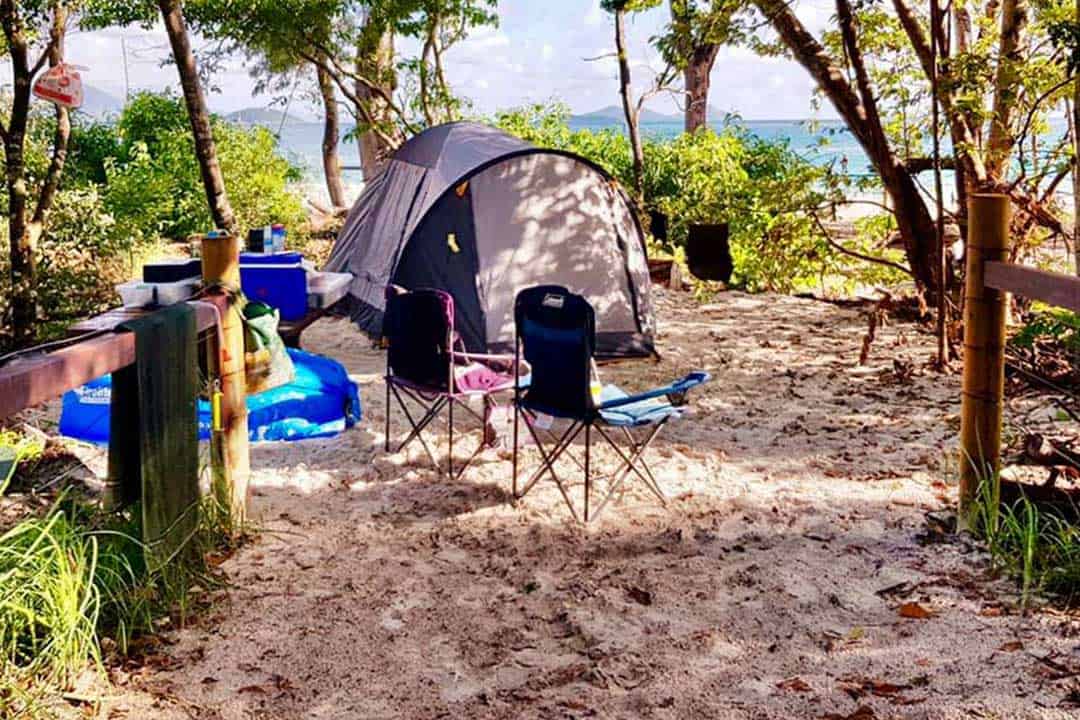 Campsite all set up at Whitehaven Beach