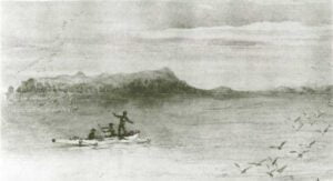 Outrigger canoe at Cape Hillsborough 1843