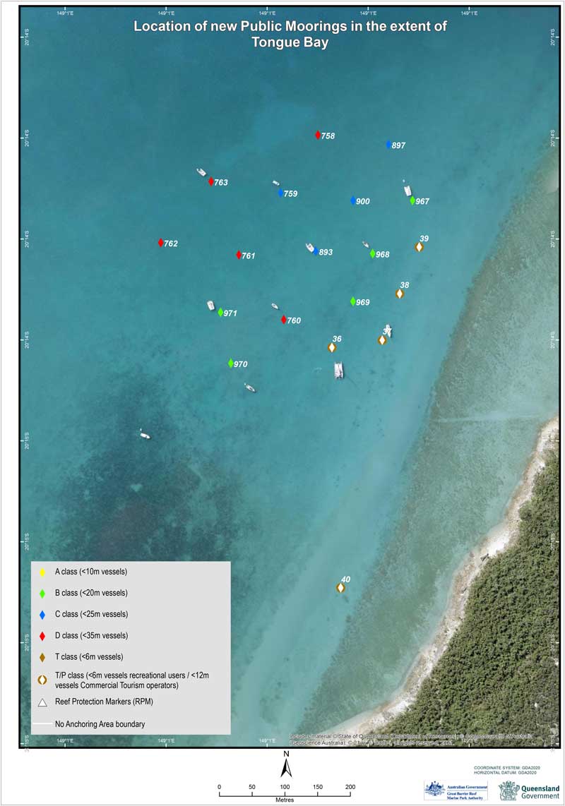 Map showing location of Public Moorings at Tongue Bay 