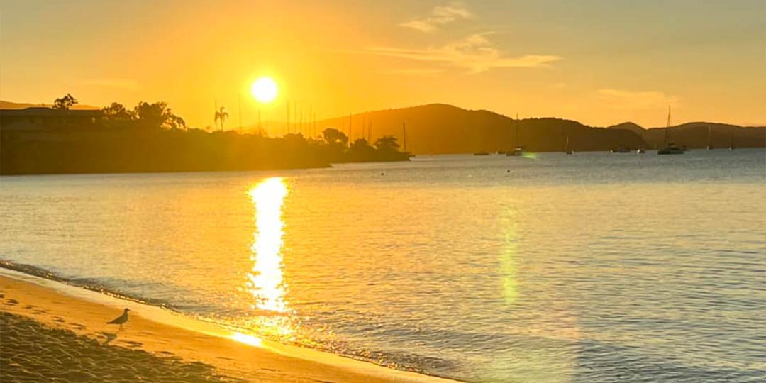 Boathaven Beach at sunset in Airlie Beach