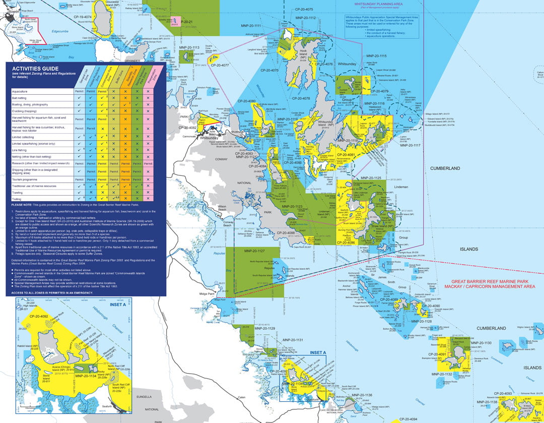 Great Barrier Reef Zoning Map for the Whitsunday Islands