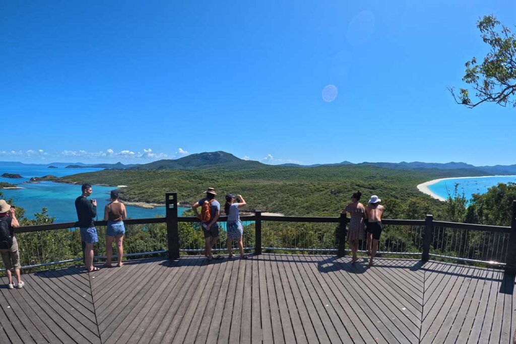 ZigZag Whitsundays tour guests on the lookout platform at South Whitehaven